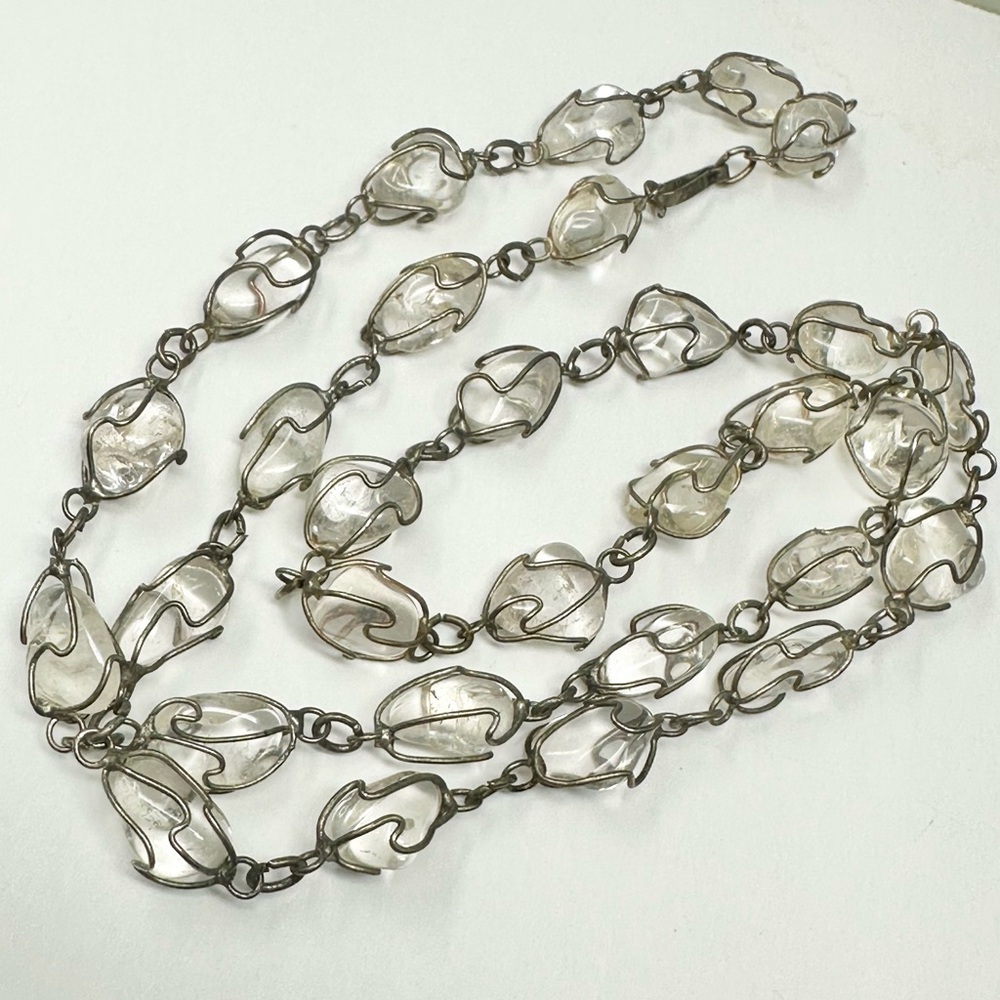 70s Vintage Wire Wrapped Caged Quartz Necklace - Picture 5 of 6